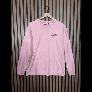 Dues Ex Machina T Shirt Large Womens Pink Long Sleeve Crewneck Graphic Logo Tee